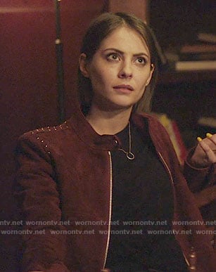 Thea's red studded suede jacket on Arrow