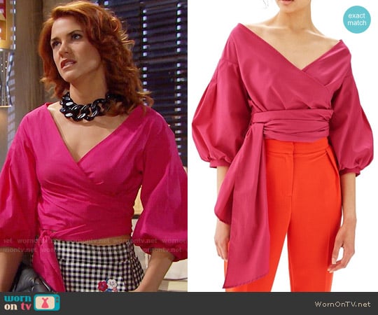 Topshop Puff Sleeve Wrap Top worn by Sally Spectra (Courtney Hope) on The Bold and the Beautiful