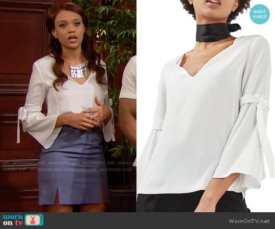 Topshop Tie Sleeve Trumpet Blouse worn by Nicole Avant (Reign Edwards) on The Bold and the Beautiful