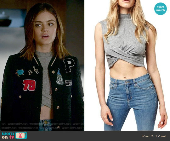 Topshop Twist Front Crop Top worn by Aria Montgomery (Lucy Hale) on Pretty Little Liars