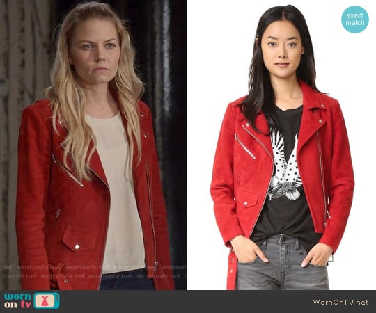 Veda Jayne Jacket in Red Suede worn by Emma Swan (Jennifer Morrison) on Once Upon A Time