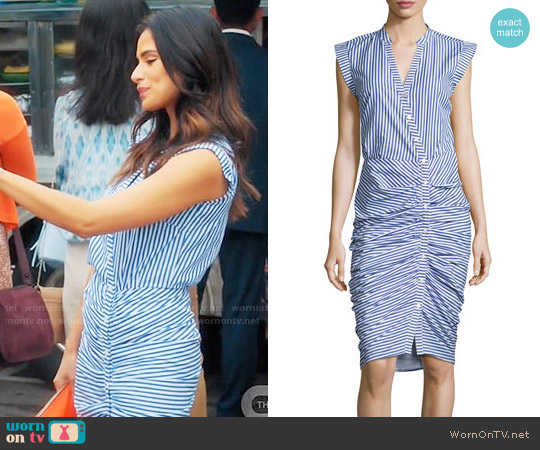 Veronica Beard Sleeveless Ruched Striped Shirtdress worn by Lina Santillan (Diane Guerrero) on Jane the Virgin