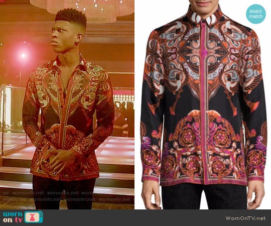 Versace Collection Bold Ethnic Graphic Silk Shirt worn by Hakeem Lyon (Bryshere Y. Gray) on Empire