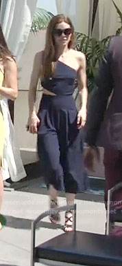 Victoria's navy cutout one-shoulder jumpsuit on The Young and the Restless