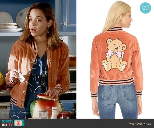 Wildfox Teddy Baseball Jacket worn by Cassandra (Georgie Flores) on Famous in Love