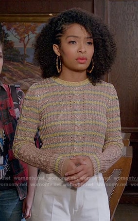 Zoey’s metallic striped sweater on Black-ish