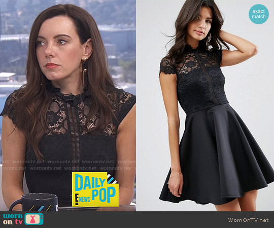 ASOS High Neck Mini Skater Dress With Lace Top worn by Melanie Bromley  on E! News