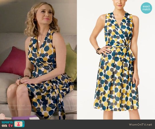 Anne Klein Dot-Print Faux-Wrap Dress worn by Heather Flynn-Kellogg (Fiona Gubelmann) on Daytime Divas