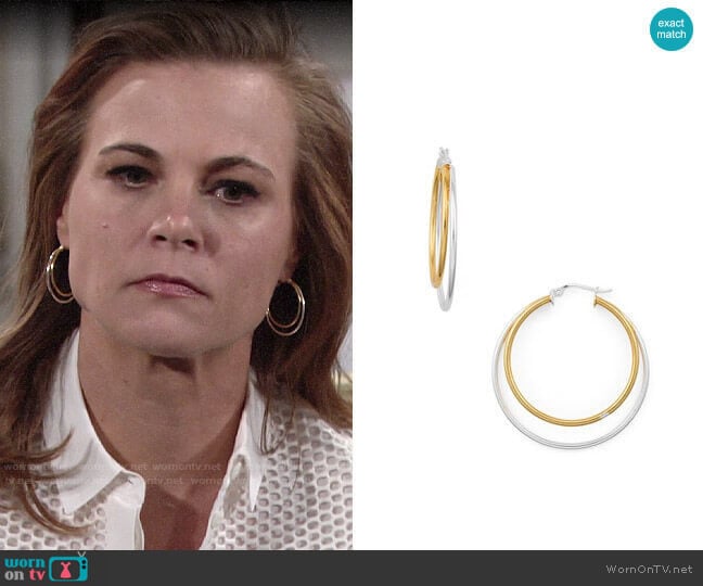 Aqua Double Hoop Earrings worn by Phyllis Newman (Gina Tognoni) on The Young and the Restless