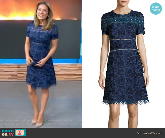 Adina Short-Sleeve Floral Applique & Lace Dress by Elie Tahari worn by Ginger Zee  on Good Morning America