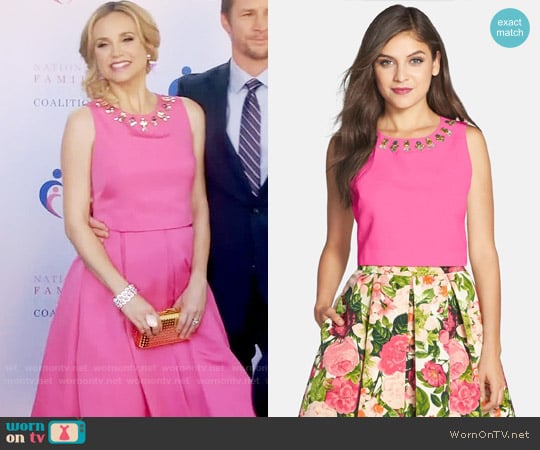 Eliza J Embellished Faille Top worn by Heather Flynn-Kellogg (Fiona Gubelmann) on Daytime Divas