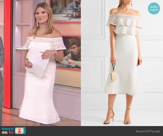 Farina Ruffled Lace and Stretch-crepe Dress by Rebecca Vallance worn by Jenna Bush Hager  on Today