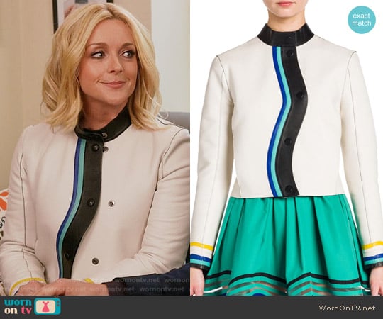 Fendi Asymmetrical Button-Front Leather Jacket worn by Jacqueline Voorhees (Jane Krakowski) on Unbreakable Kimmy Schmidt