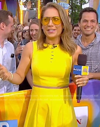 Ginger’s yellow sleeveless dress with cutouts on Good Morning America