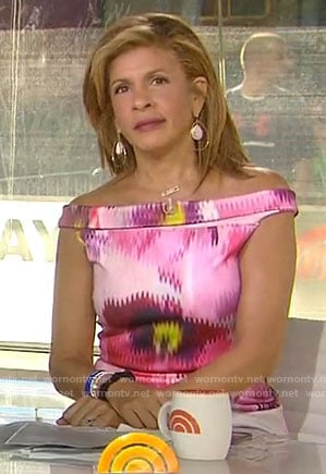 Hoda’s pink floral off-shoulder dress on Today