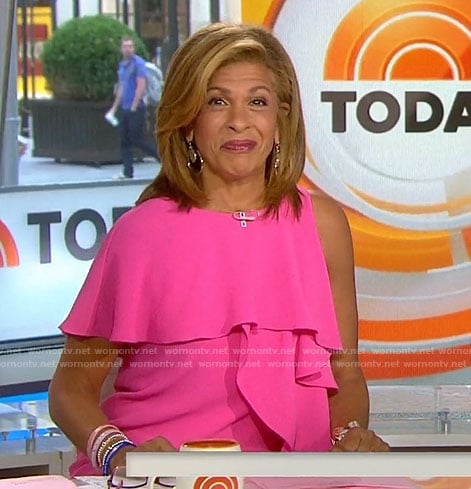 Hoda’s pink ruffle one-shoulder dress on Today