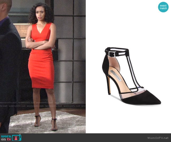 INC International Concepts Kaeley T-Strap Pumps worn by Hilary Curtis (Mishael Morgan) on The Young and the Restless