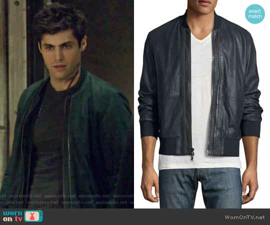 Burnished Leather Bomber Jacket by John Varvatos worn by Alexander Lightwood (Matthew Daddario ) on Shadowhunters