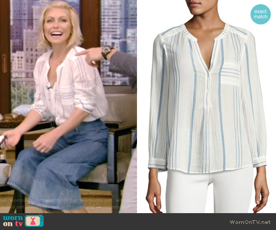 WornOnTV: Kelly’s white striped shirt and denim pants on Live With ...