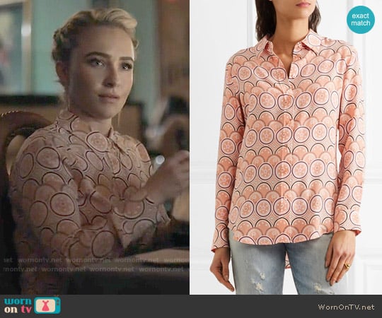 Kate Moss for Equipment Orange Print Silk Shirt worn by Juliette Barnes (Hayden Panettiere) on Nashville