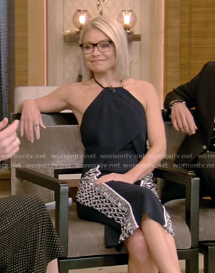 Kelly’s navy side print dress on Live With Kelly