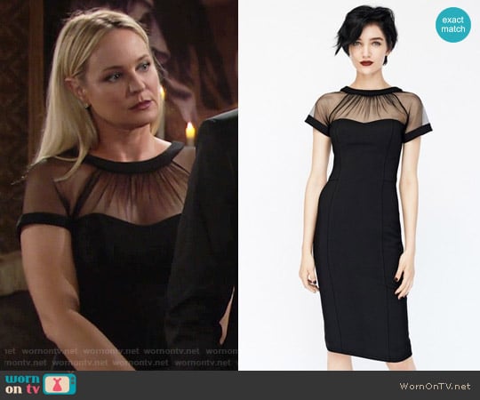 Maggy London Illusion Yoke Crepe Sheath Dress worn by Sharon Newman (Sharon Case) on The Young and the Restless