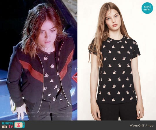 Maje Tami Tee worn by Aria Montgomery (Lucy Hale) on Pretty Little Liars