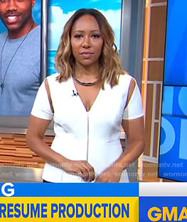 Mara’s white cutout sleeve top on Good Morning America