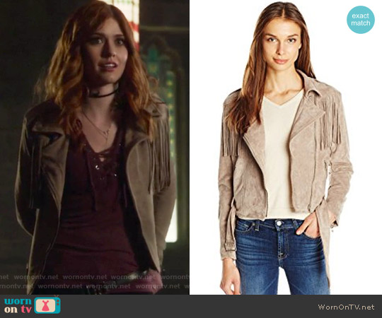 Suede Fringe Biker Jacket by  Moon River worn by Clary Fray (Katherine McNamara) on Shadowhunters