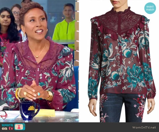 Silk Floral Lace Blouse by Roberto Cavalli worn by Robin Roberts on Good Morning America