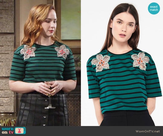 Sandro T-Shirt With Stripes And Flower Patches worn by Mariah Copeland (Camryn Grimes) on The Young and the Restless