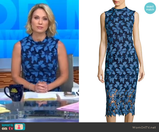 WornOnTV: Amy’s blue floral lace midi dress on Good Morning America ...
