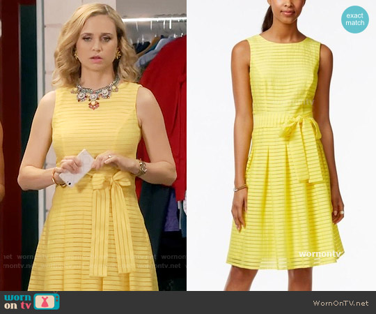 Tommy Hilfiger Illusion-Striped Fit & Flare Dress worn by Heather Flynn-Kellogg (Fiona Gubelmann) on Daytime Divas