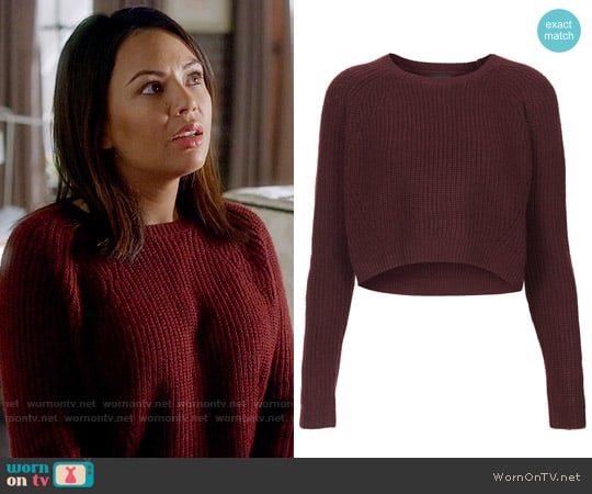 Topshop Knitted Rib Curve Crop Jumper worn by Mona Vanderwaal (Janel Parrish) on Pretty Little Liars