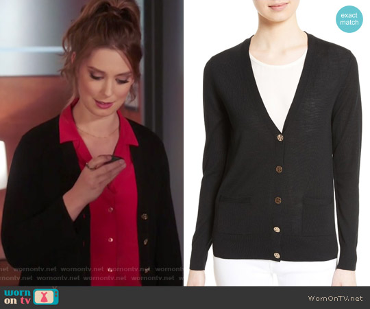 Madeline Merino Wool Cardigan by Tory Burch worn by Katherine Wendelson (Briga Heelan) on Great News