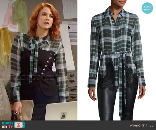 McQ Alexander McQueen Fluid Tartan Plaid Silk Blouse worn by Sally Spectra (Courtney Hope) on The Bold and the Beautiful