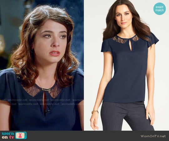 Ann Taylor Lace Collar Keyhole Top worn by Alexis Gleen (Niki Koss) on Famous in Love