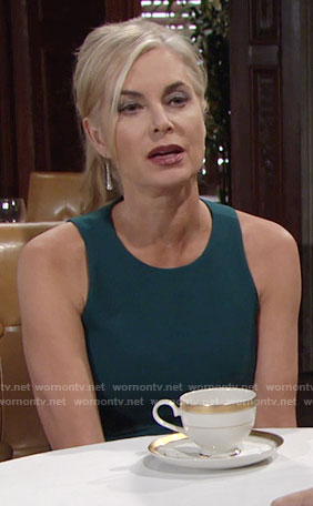 Ashley’s teal dress with thigh split on The Young and the Restless