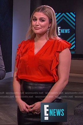 Carissa’s red ruffled v-neck top on E! News