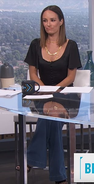 Catt’s black button front top on E! News Daily Pop