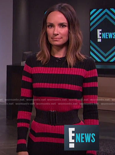 Catt’s black and pink striped sweater dress on E! News