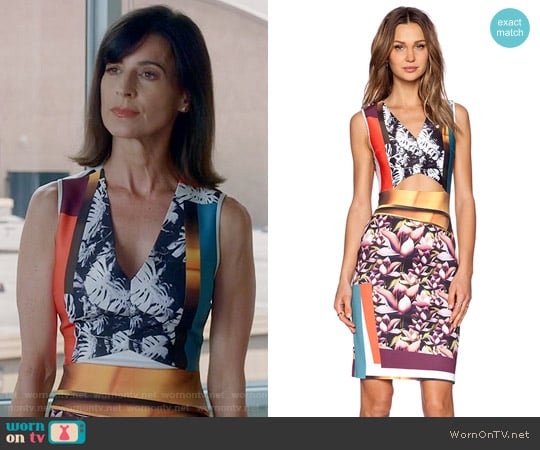 Clover Canyon Chrome Divide Dress worn by Nina Devon (Perrey Reeves) on Famous in Love