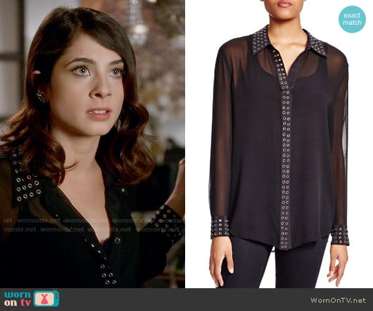 Equipment Reese Sheer Silk Grommet Trim Blouse worn by Alexis Gleen (Niki Koss) on Famous in Love