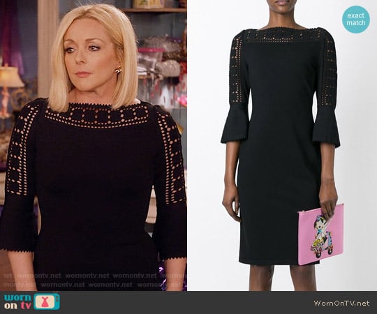 Fendi Geometric Lace Knit Dress worn by Jacqueline Voorhees (Jane Krakowski) on Unbreakable Kimmy Schmidt