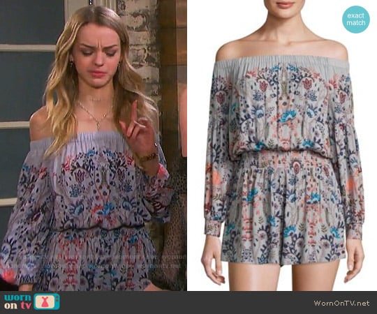 Free People Pretty and Free Off-the-Shoulder Floral Romper worn by Claire Brady (Olivia Keegan) on Days of our Lives