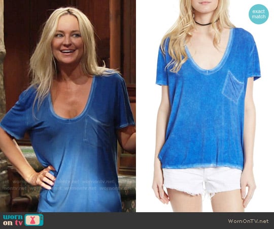 Free People Rising Sun Tee in Sapphire worn by Sharon Newman (Sharon Case) on The Young and the Restless