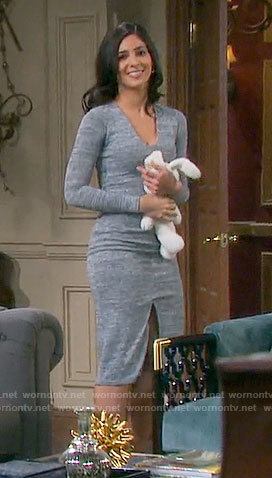 Gabi’s grey long sleeved crop top and split front skirt on Days of our Lives