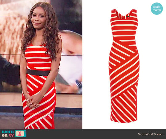 Karen Millen Wide Stripe Jersey Midi Dress worn by Zuri Hall on E! News