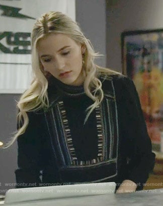 Maddie’s black embroidered top on Nashville