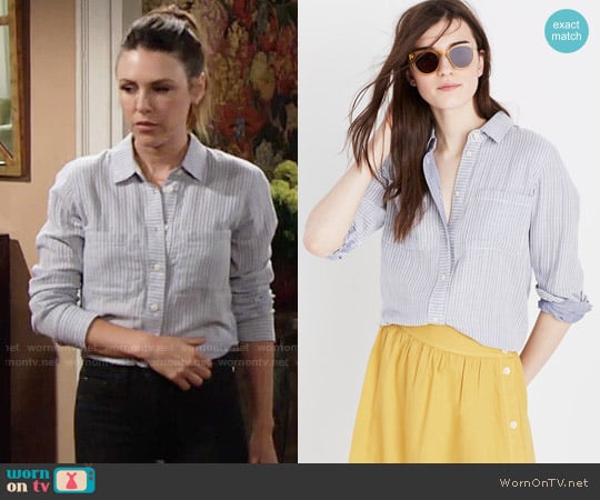 Madewell Striped Tie Back Shirt worn by Chloe Mitchell (Elizabeth Hendrickson) on The Young and the Restless